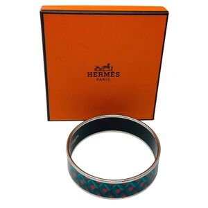 HERMES BLUE / RED MULTI GEOMETRIC PATTERN PRINT ENAMEL BANGLE BRACELET